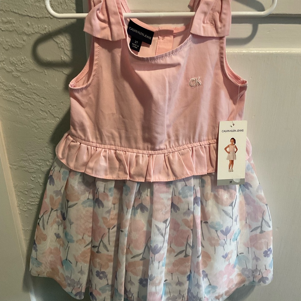 Calvin Klein Pink Dress with Floral Skirt